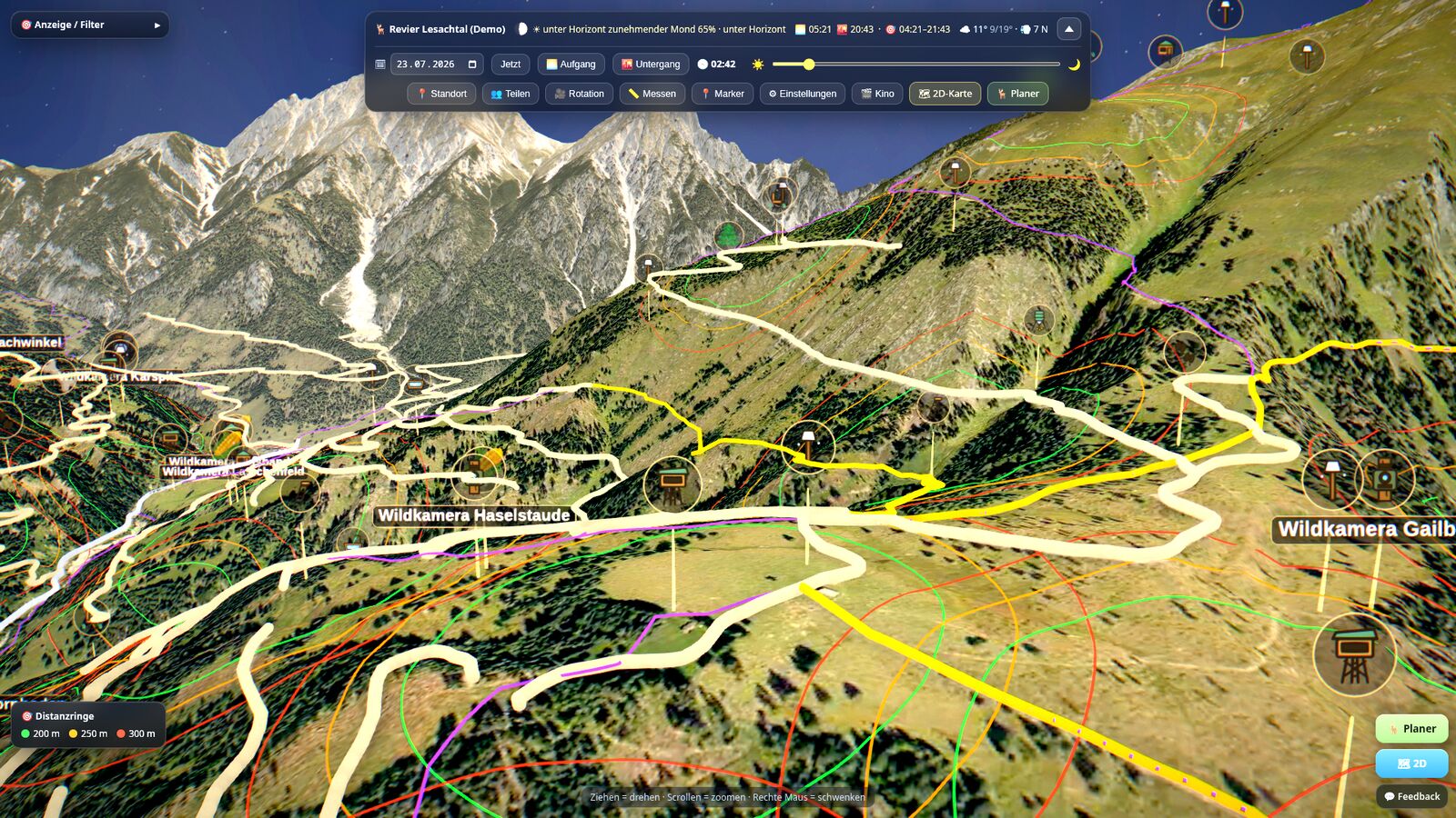 Distanzringe um die Ansitze im 3D-Diorama