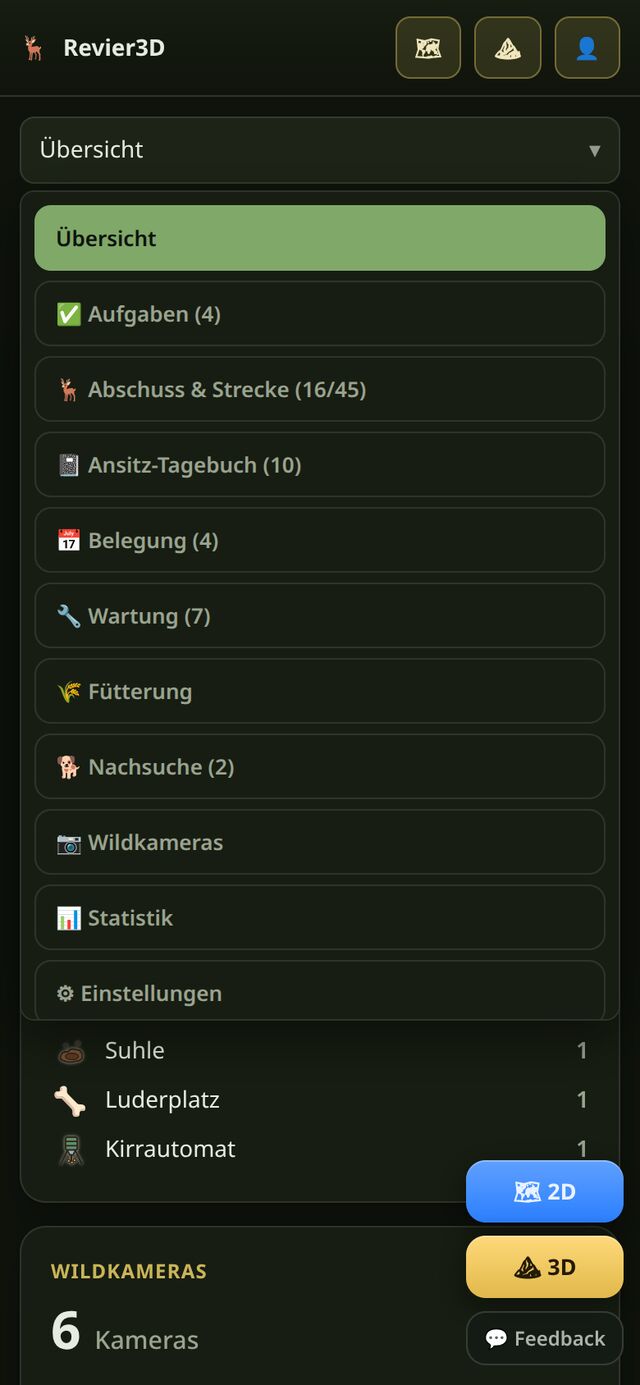 Aufgeklapptes Tab-Menü im Planer am Handy