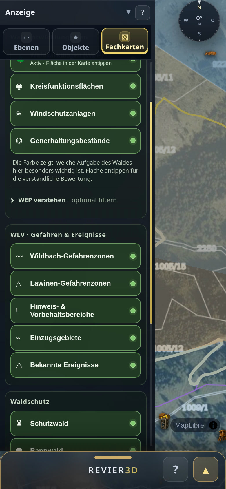 🇦🇹 Amtliche Fachkarten im Anzeige-Menü zuschalten: regional verfügbar, mit Quelle und Stand