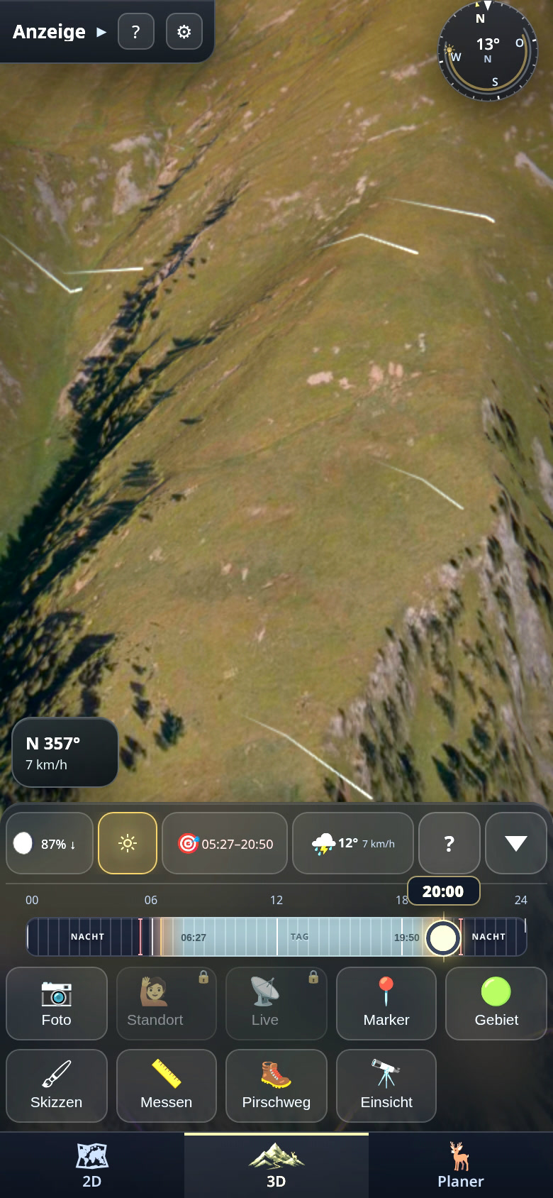 Wind und Witterung im 3D-Revier, mit Vorhersage