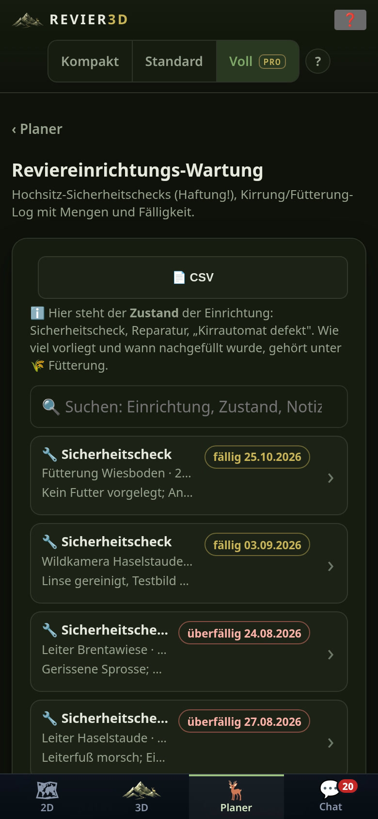Wartungen und offene Arbeiten